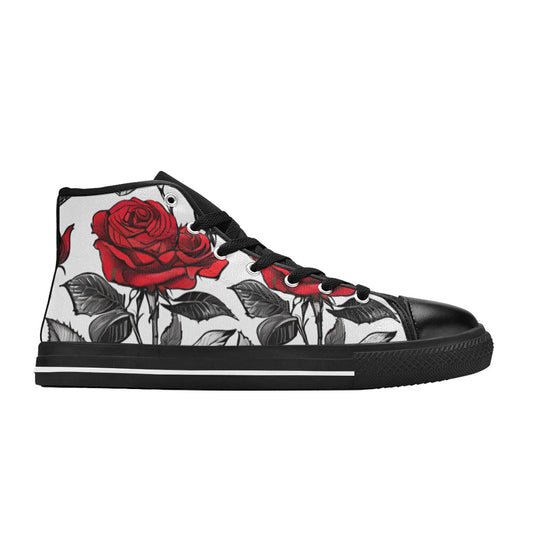 MEN'S Red Roses Pen Ink High Top Canvas Aesthetic Custom Shoes