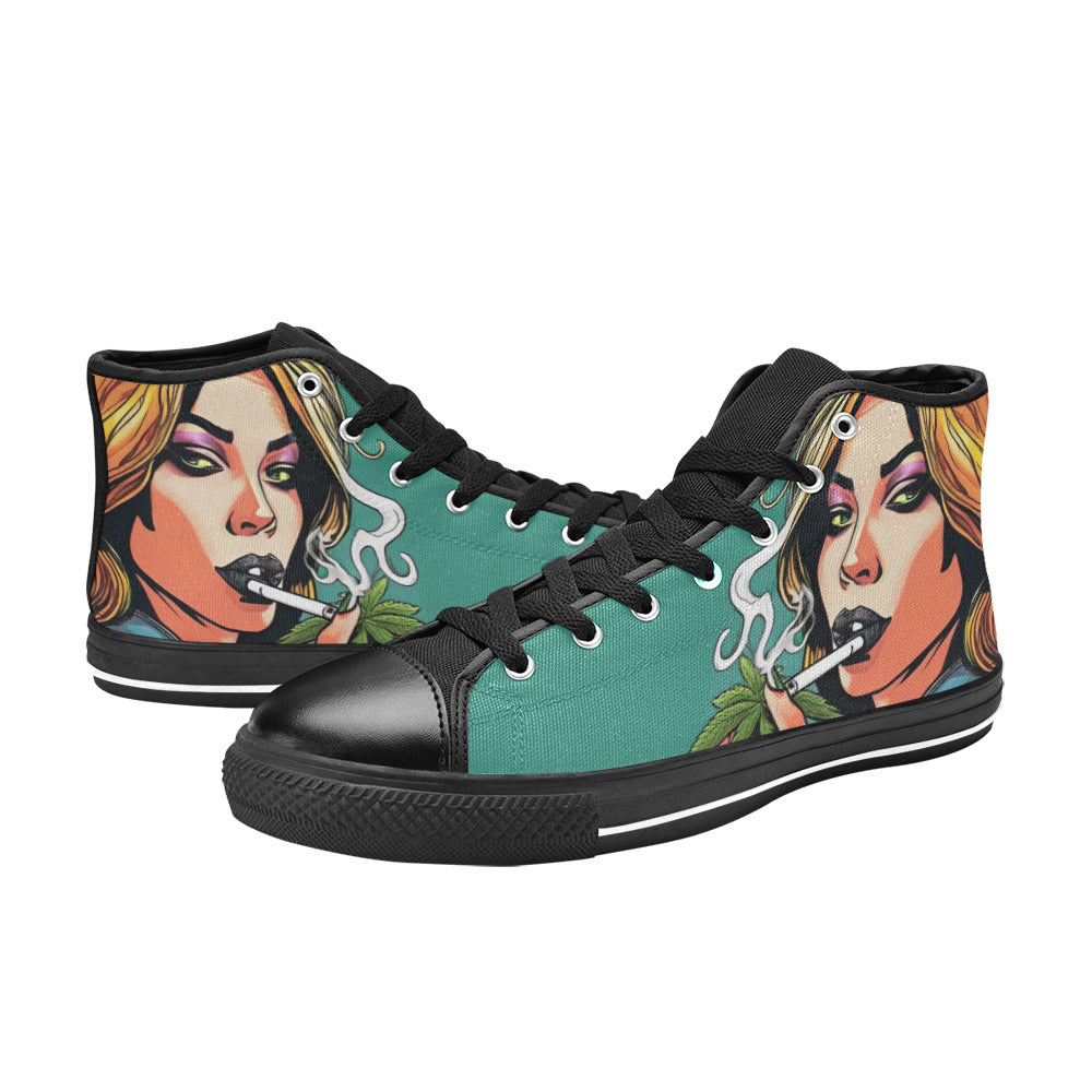 MEN'S Comic Book Art Woman High Top Canvas Surreal Sneakers