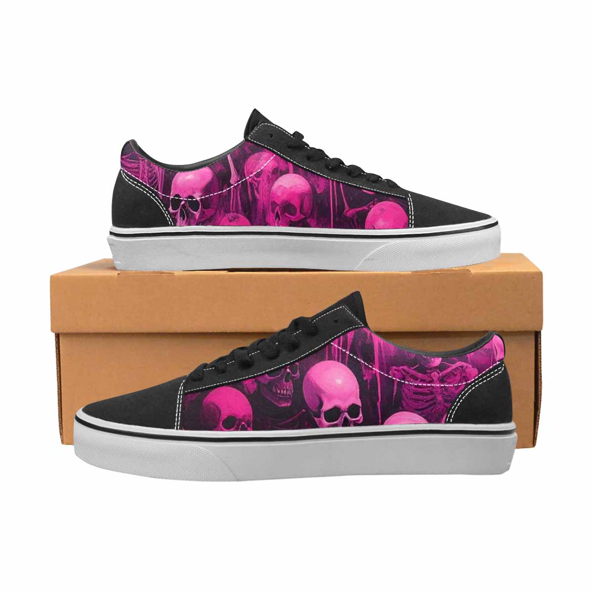 WOMEN'S Skeletons  Neon Pink Lace-Up Canvas Melting Art Custom Sneakers