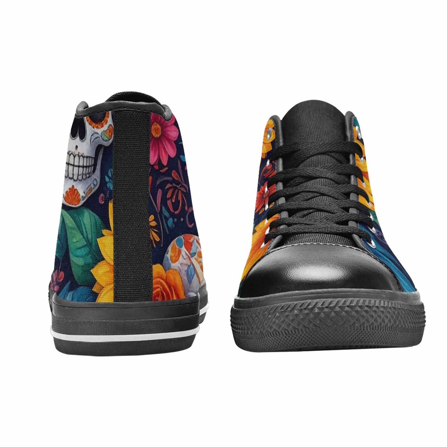 WOMEN'S Sunflower Skulls Print High Top Canvas Dark Academia Custom Sneakers
