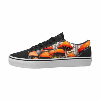 WOMEN'S Mushrooms Black & Red Ink Canvas One Of A Kind Cottagecore Sneakers