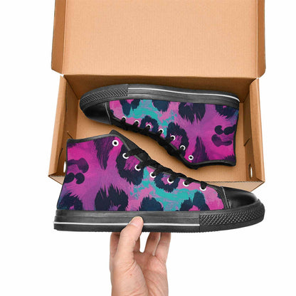WOMEN'S Leopard Neon Pink Teal Airbrush High Top Canvas Dreamcore Sneakers