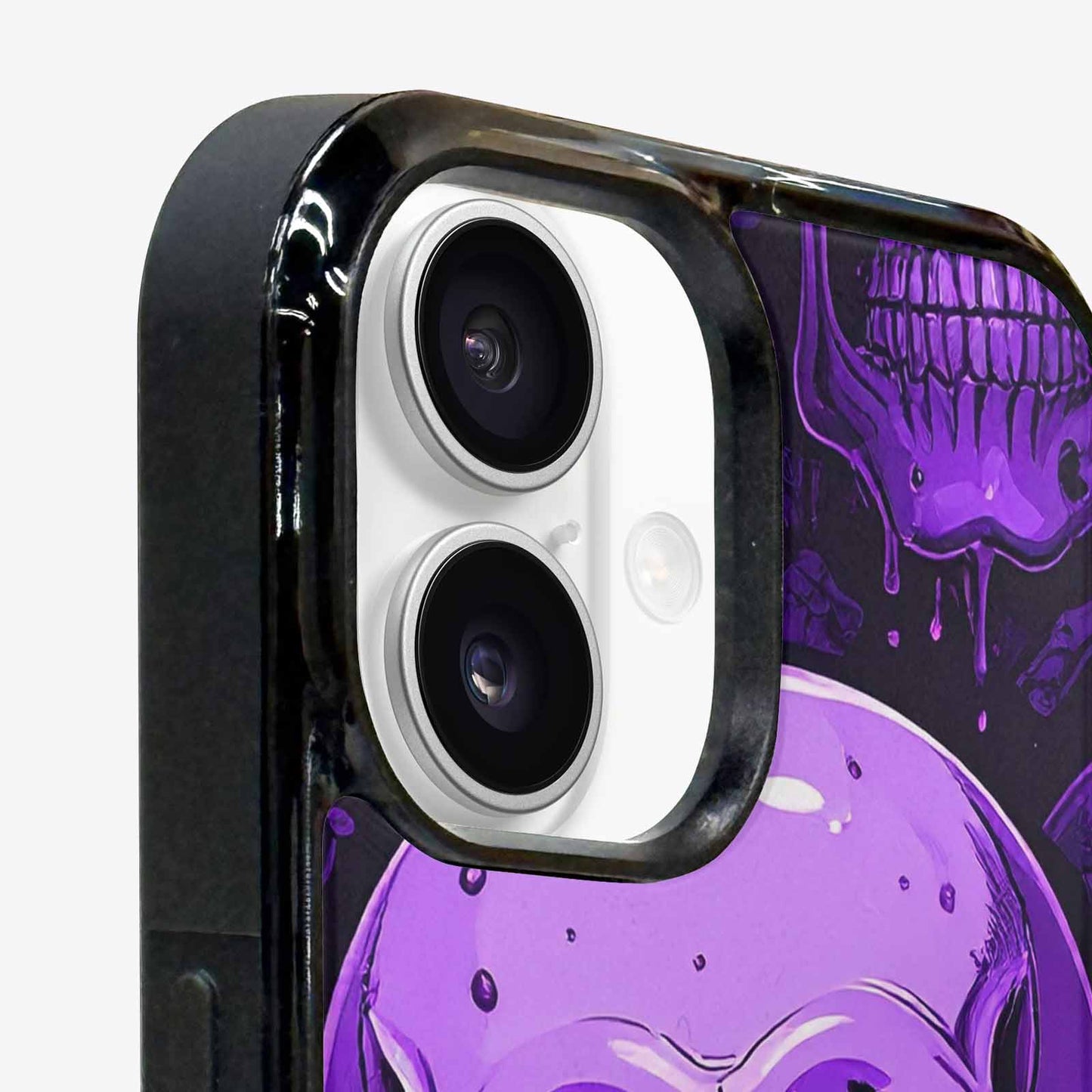 iPhone 16 Plus Case — Monochrome Purple Skeletons Neon Drip Melting, Custom Phone Case