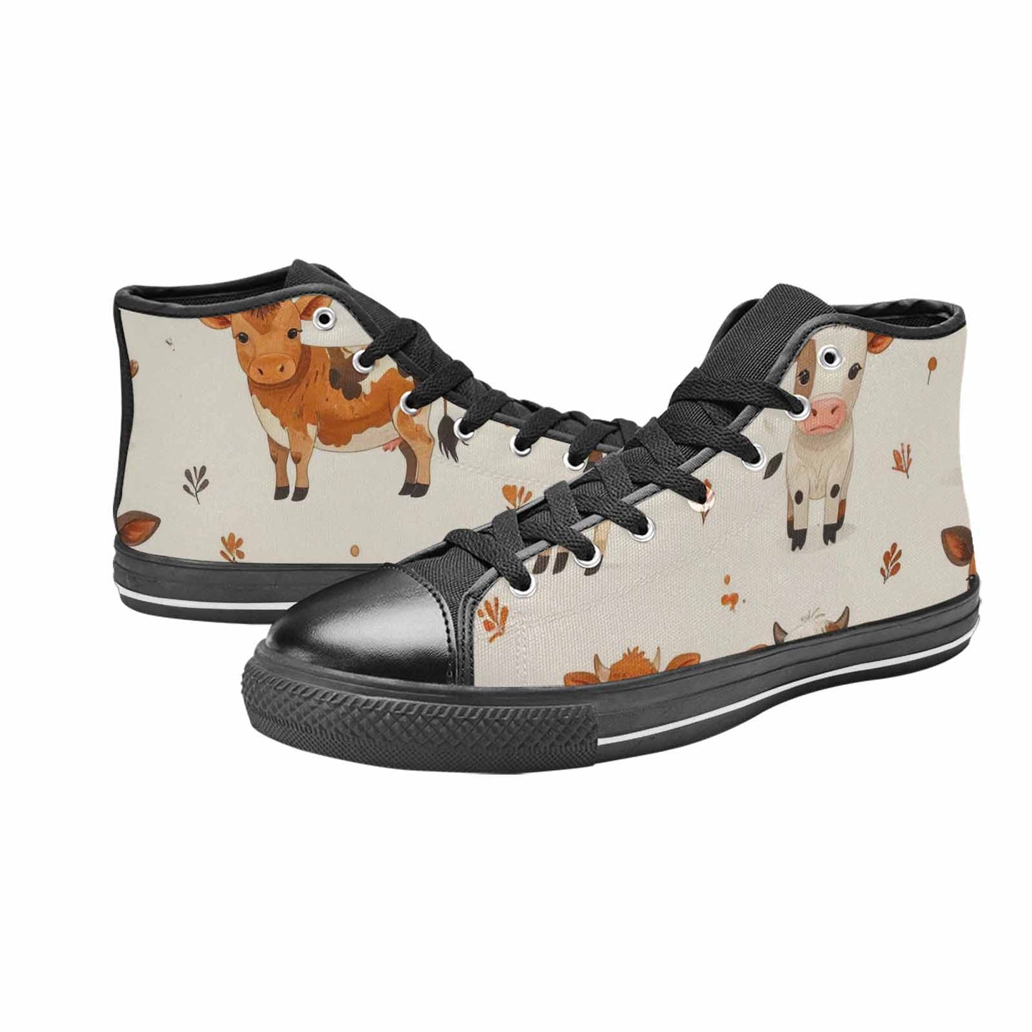 MEN'S Cow Animal Print High Top Canvas Cottagecore Custom Sneakers