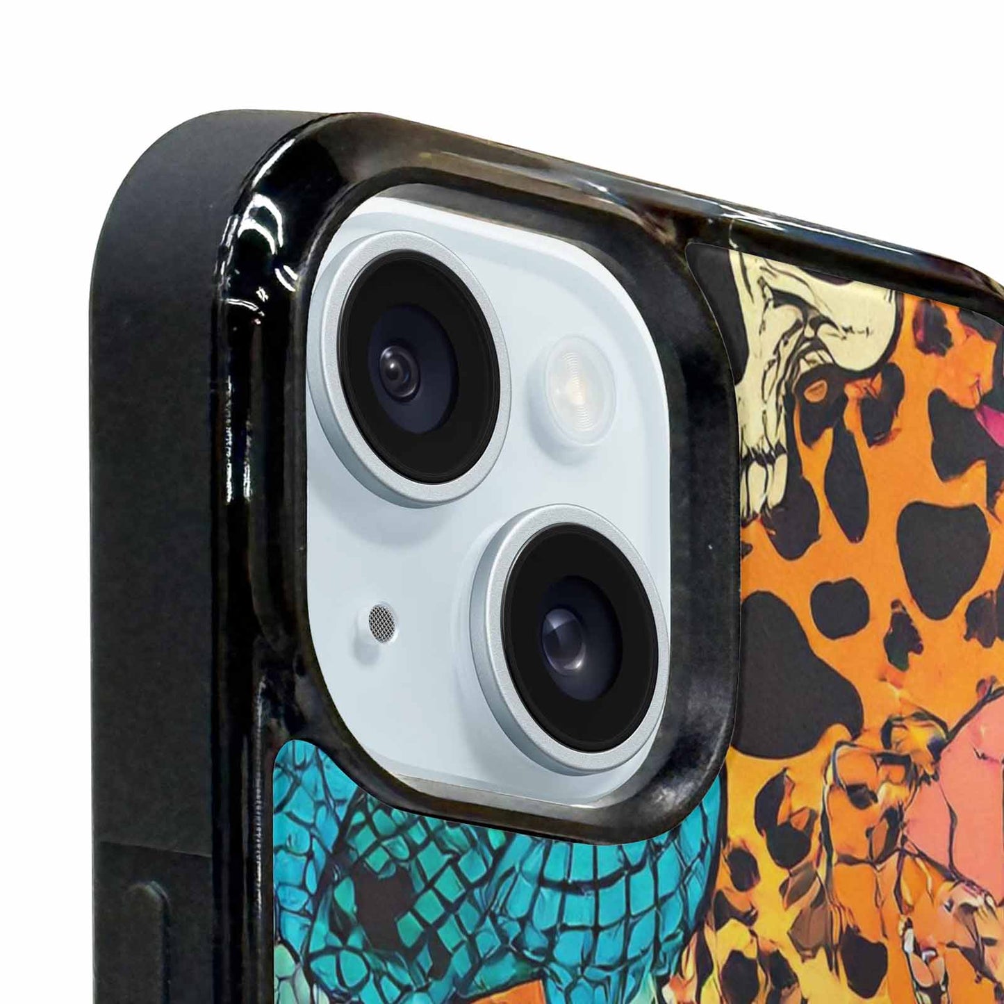 iPhone 15 Plus Case — Snake Print Skull Custom, Unique Phone Case Design