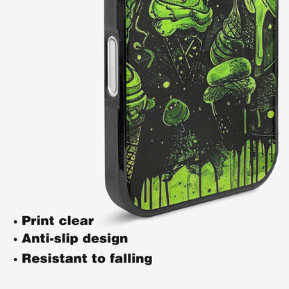 iPhone 16 Plus Case — Ice Cream Motif Black Green Ink, Custom Phone Case