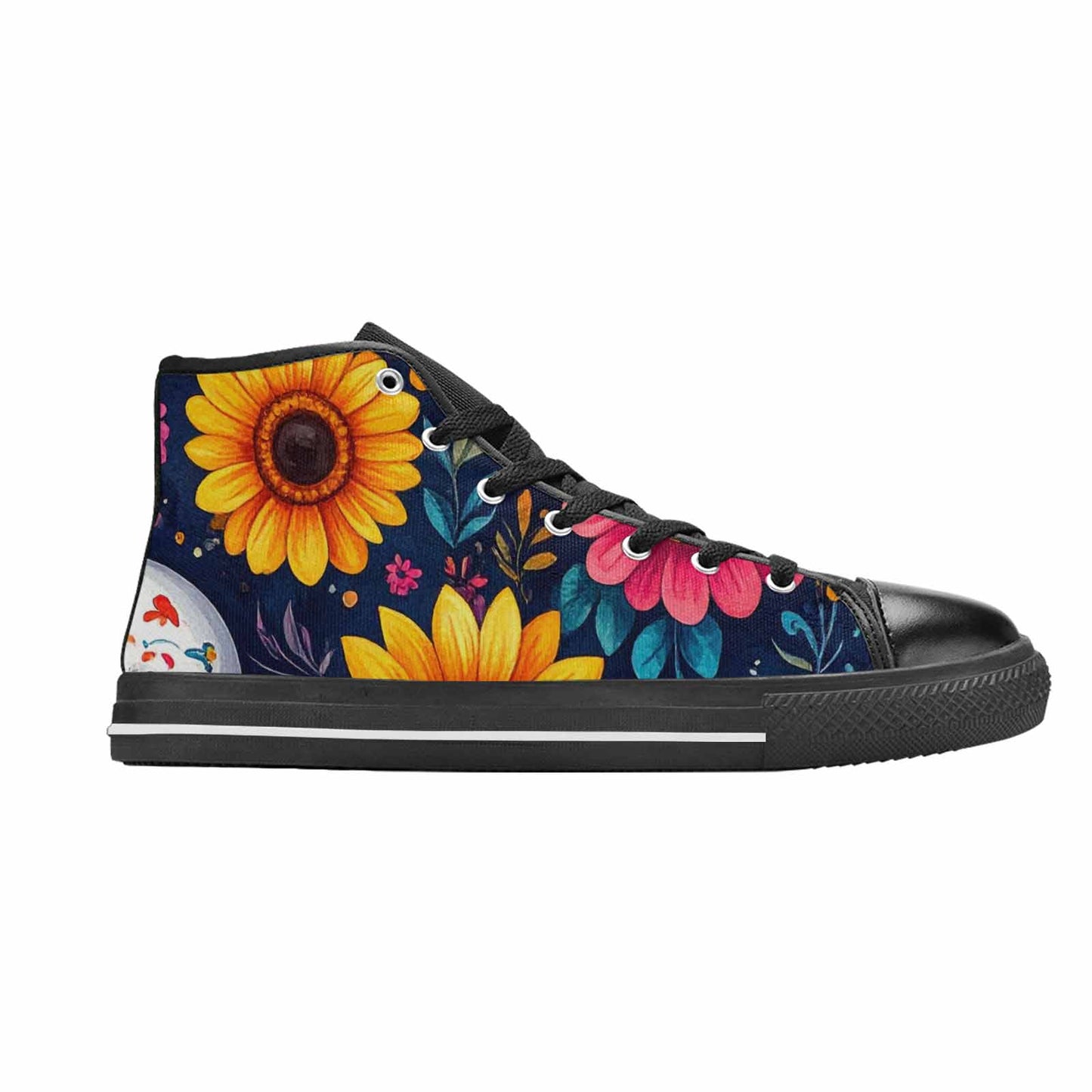 WOMEN'S Sunflower Skulls Print High Top Canvas Vivid Custom Shoes