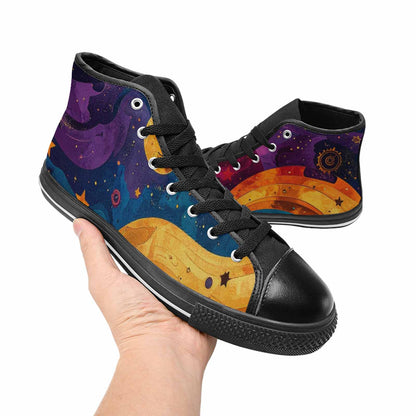 WOMEN'S Steampunk Galaxy High Top Canvas Neon Fantasy Shoes