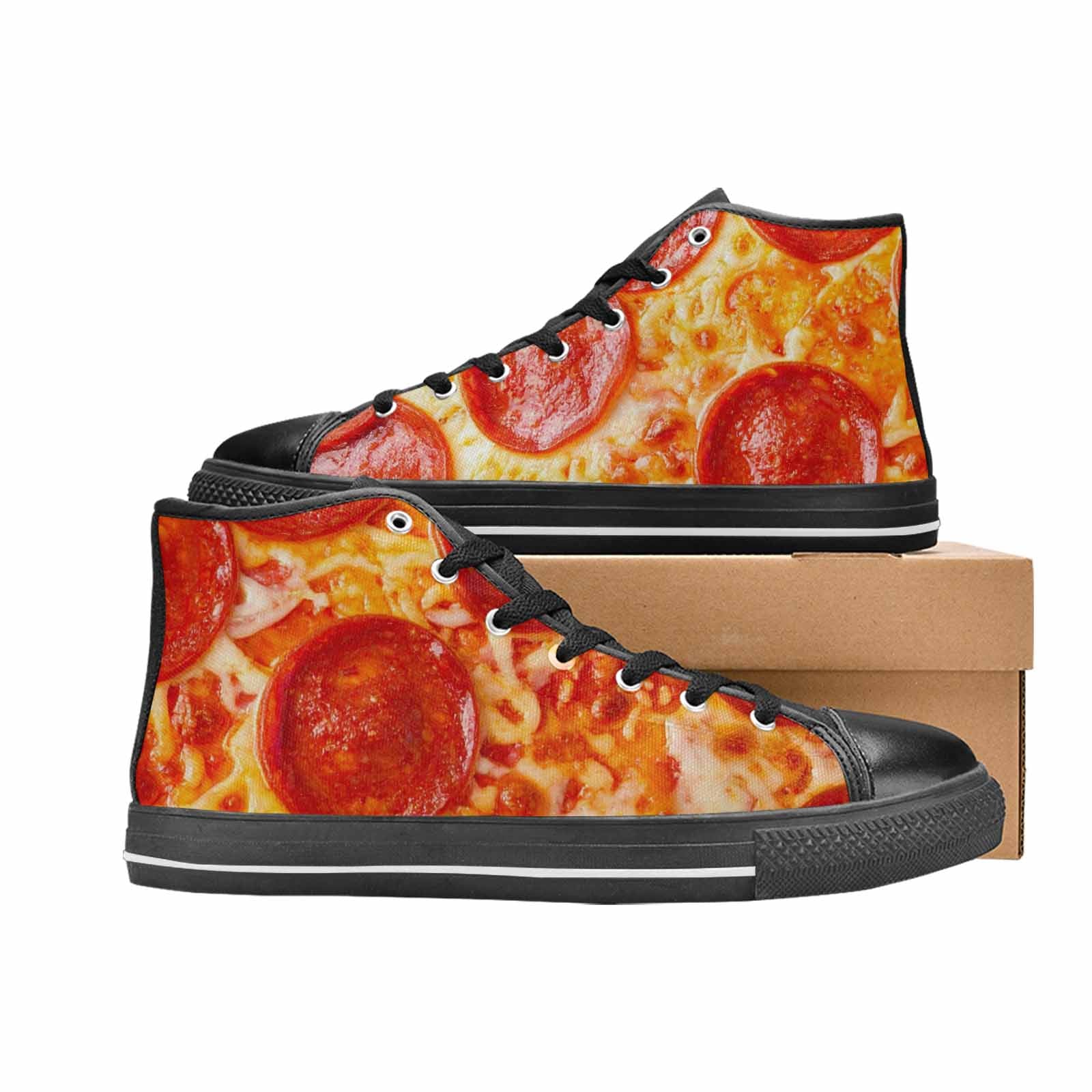 MEN'S Pepperoni Pizza Print High Top Canvas Dark Academia Custom Sneakers