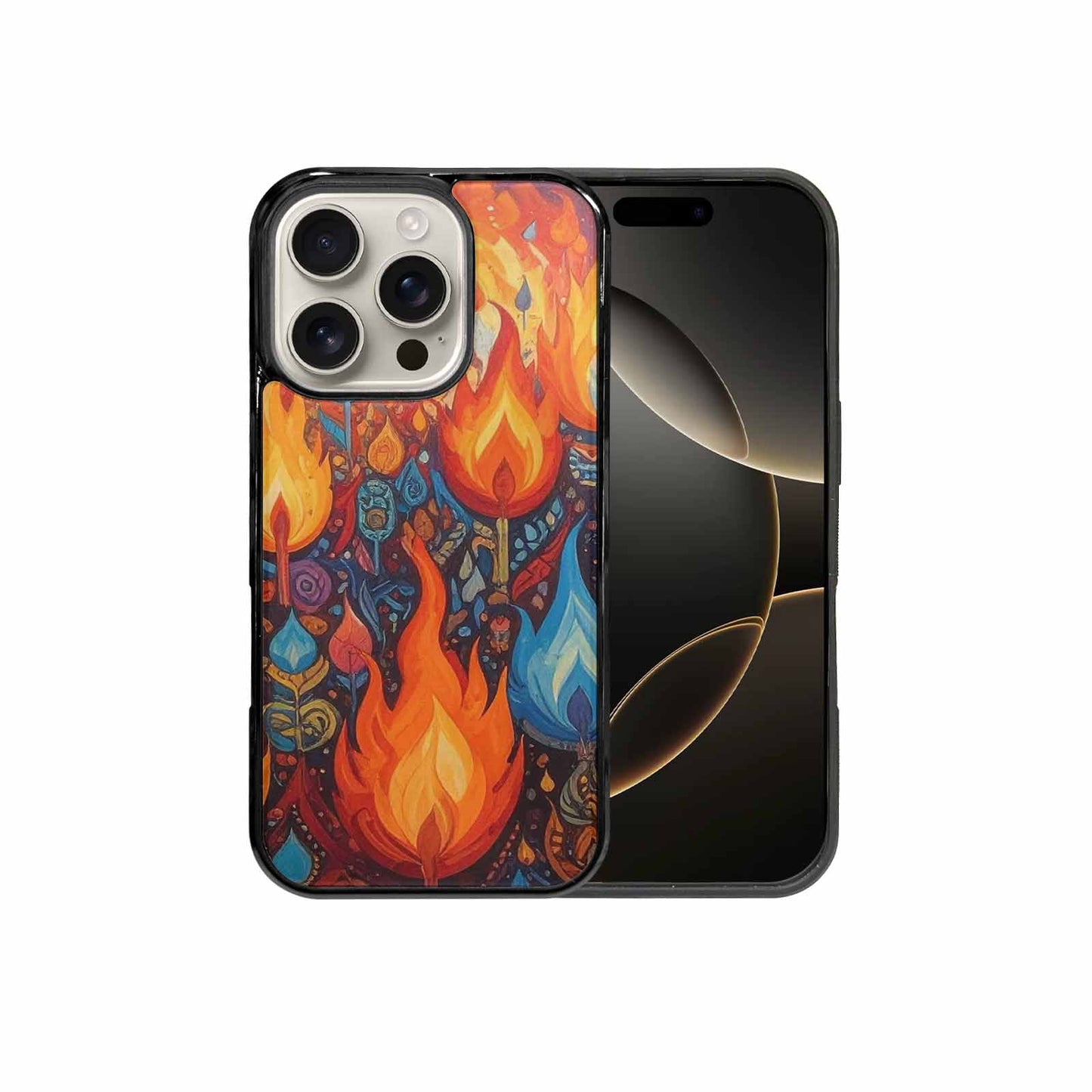 iPhone 16 Pro Case — Flame Burst Full Color Vibrant Flame, Customized Protective Case