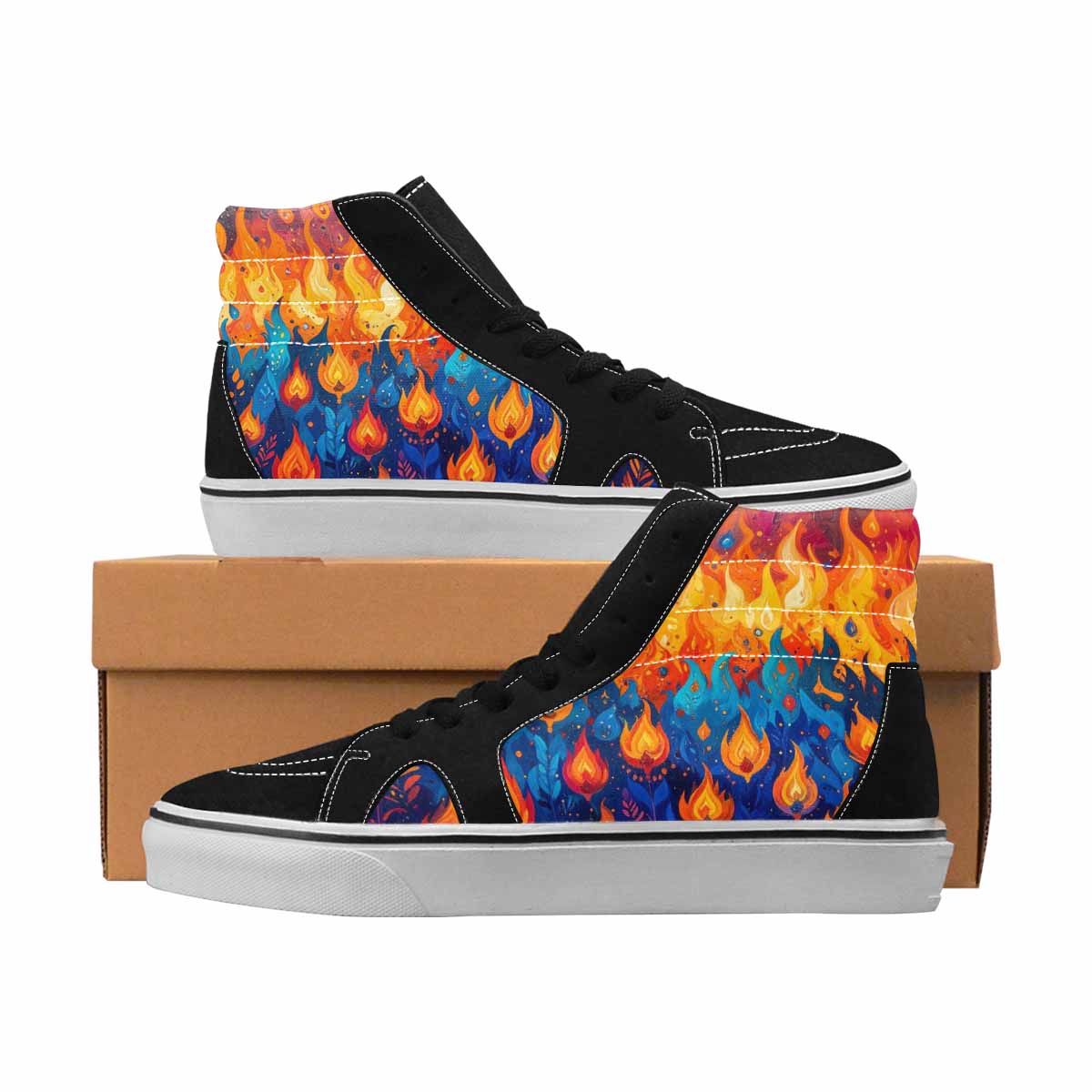 MEN'S Flames Full Color High Top Canvas One Of A Kind Dark Academia Original Art Sneakers