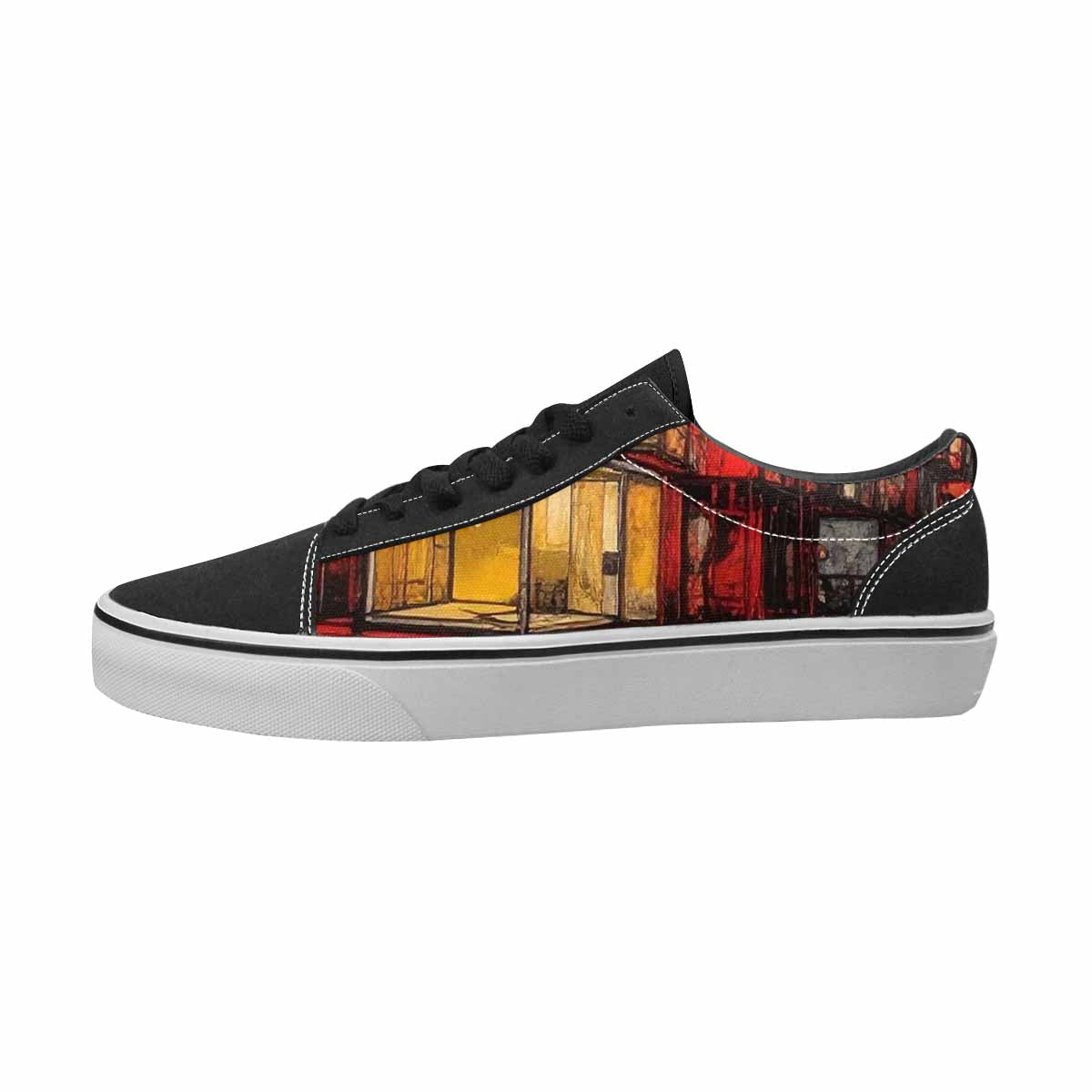 WOMEN'S Liminal Black & Red Ink Canvas One Of A Kind Vibrant Chaos Custom Printed Shoes