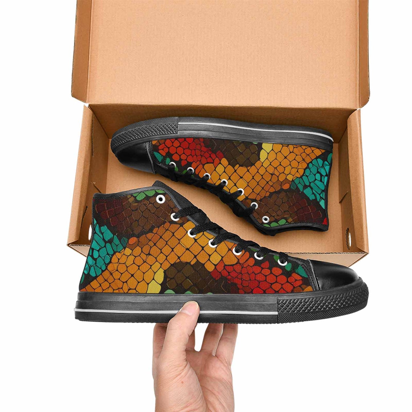 WOMEN'S Dark Snake Print High Top Canvas Neon Fantasy Shoes