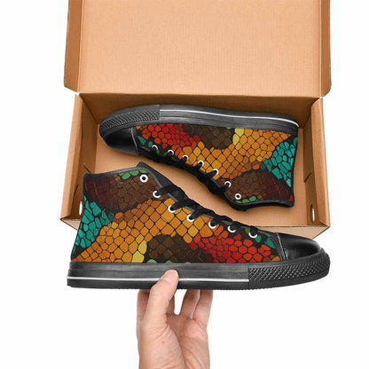 WOMEN'S Dark Snake Print High Top Canvas Neon Fantasy Shoes