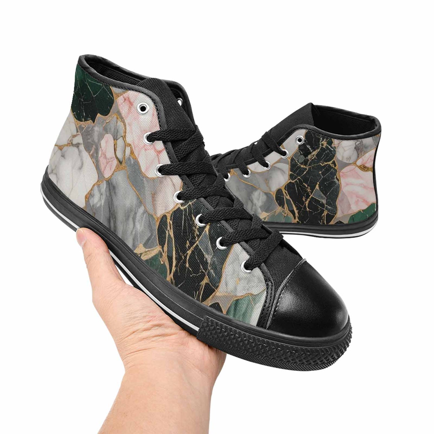 WOMEN'S Marble Stone Texture High Top Canvas Surreal Custom Sneakers
