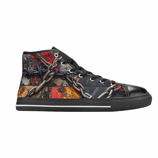 MEN'S Barbed Wire Chain High Top Canvas Wallpaper Art Custom Sneakers