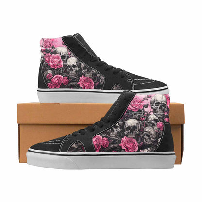WOMEN'S Skulls Black & Pink Ink High Top Canvas Bold Print Cottagecore Limited Edition Sneakers