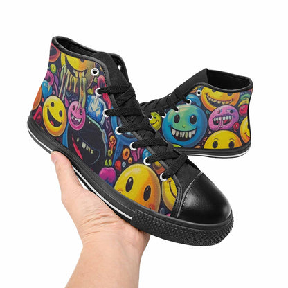 MEN'S Yellow Smiley Face High Top Canvas Neon Fantasy Shoes