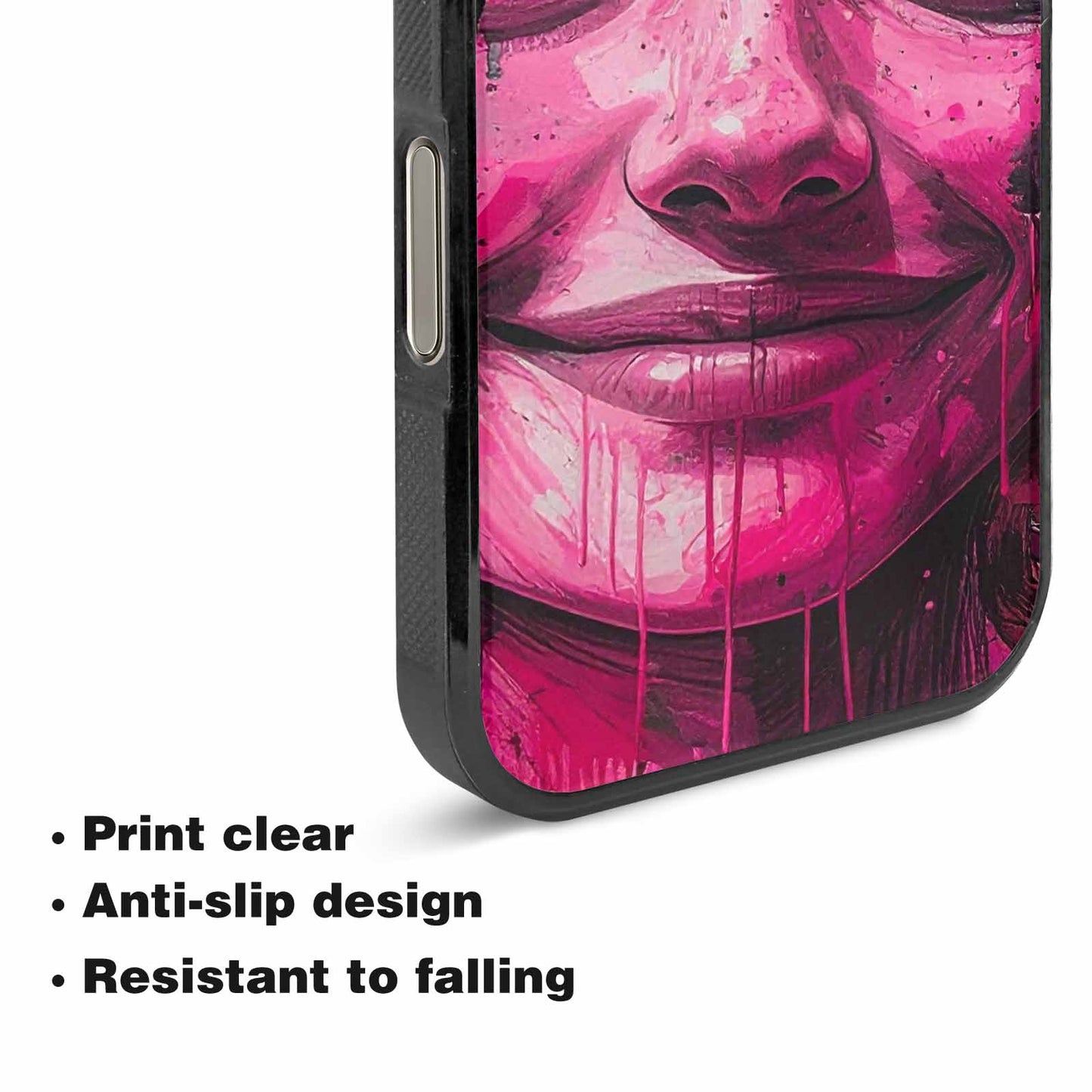 iPhone 16 Pro Case — Melting Moon Smiley Black Pink Ink, Customized Protective Case