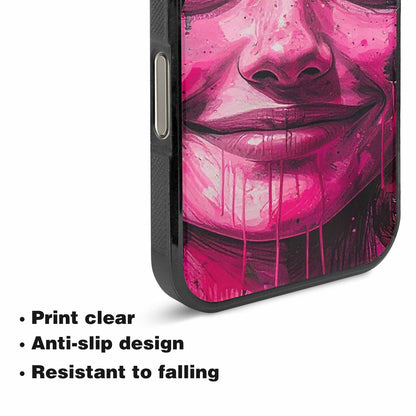 iPhone 16 Pro Case — Melting Moon Smiley Black Pink Ink, Customized Protective Case