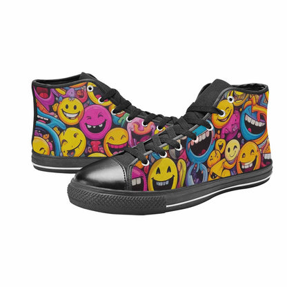 MEN'S Yellow Smiley Face High Top Canvas Y2K Custom Sneakers