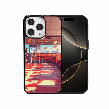iPhone 15 Pro Max Case — 1950s Diner Cartoon Art Pattern, Customized Protective Case