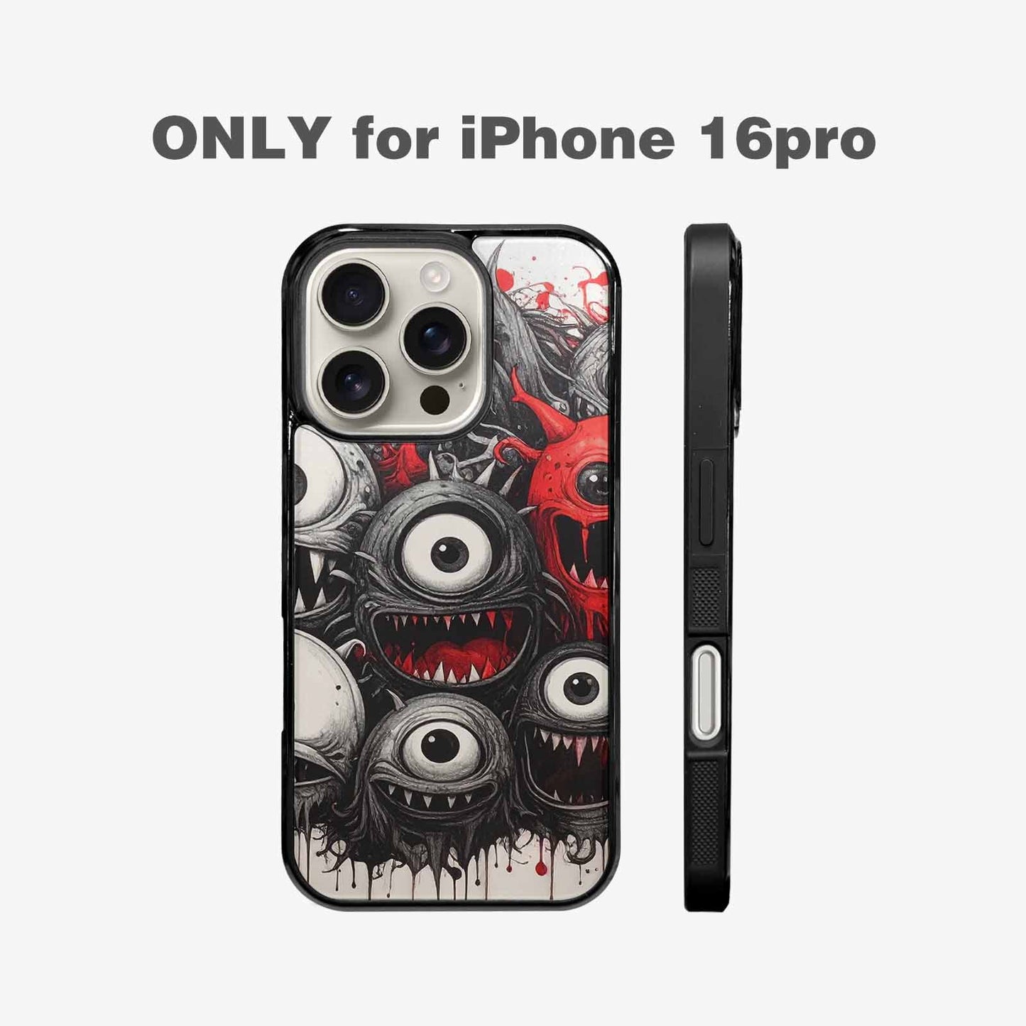 iPhone 16 Pro Case — Multi Eye Monster Black Red Ink, Custom Art Phone Cover