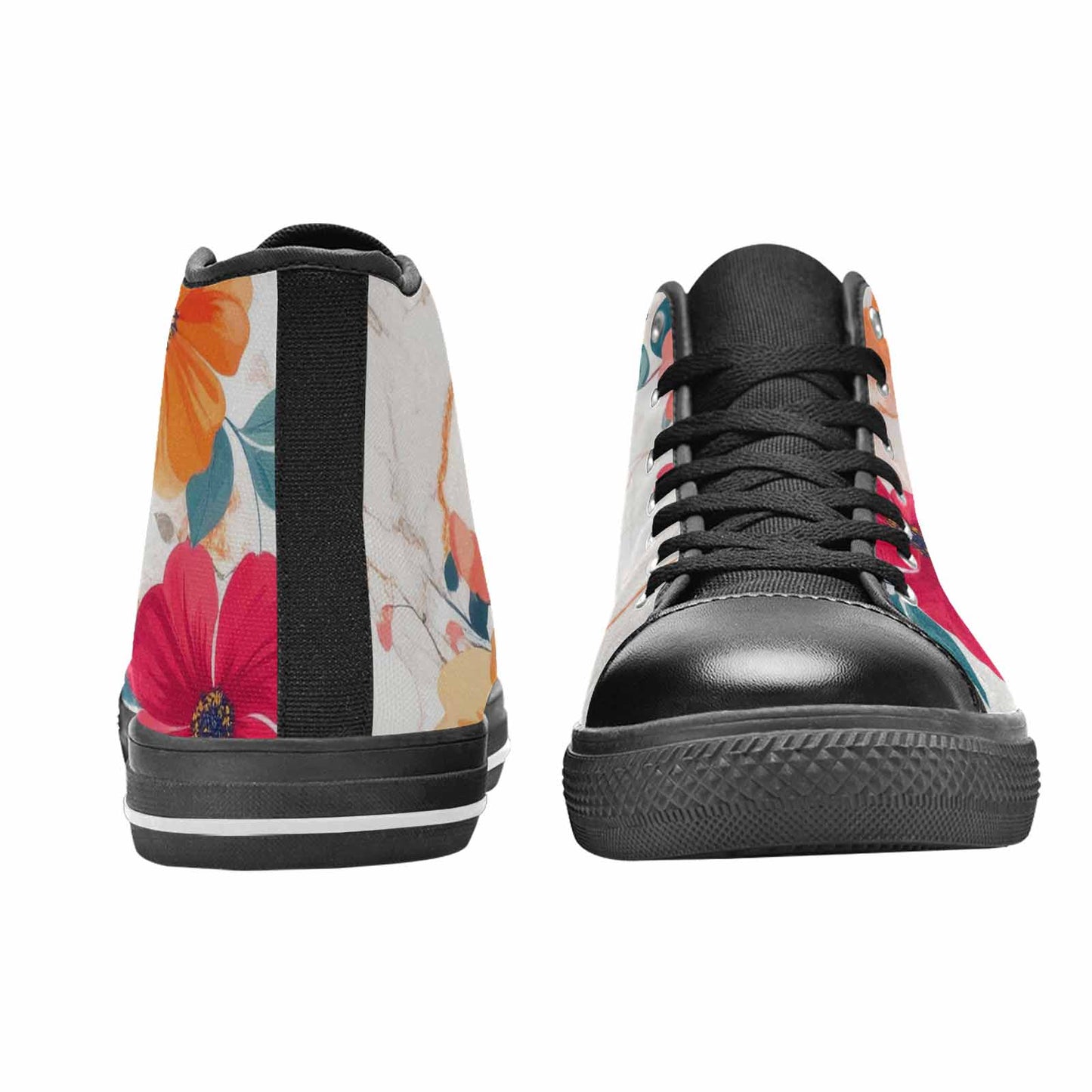 WOMEN'S Marble Floral High Top Canvas Vibrant Chaos Shoes