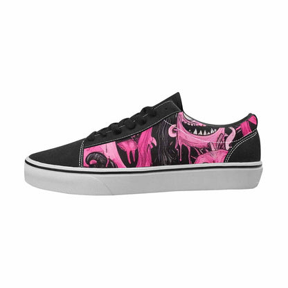 WOMEN'S Monsters Black & Pink Ink Canvas Streetwear Cottagecore Custom Printed Shoes