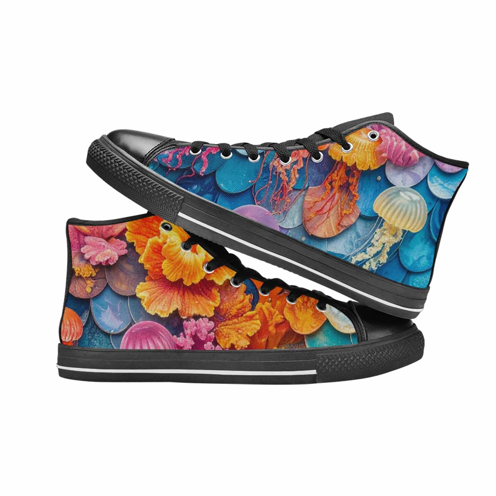 WOMEN'S Fish Scale Coral High Top Canvas Wallpaper Art Custom Shoes