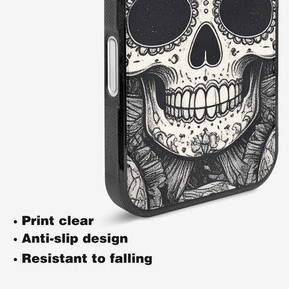 iPhone 16 Case — Intricately Detailed Sugar Skulls In Black, Customized Protective Case