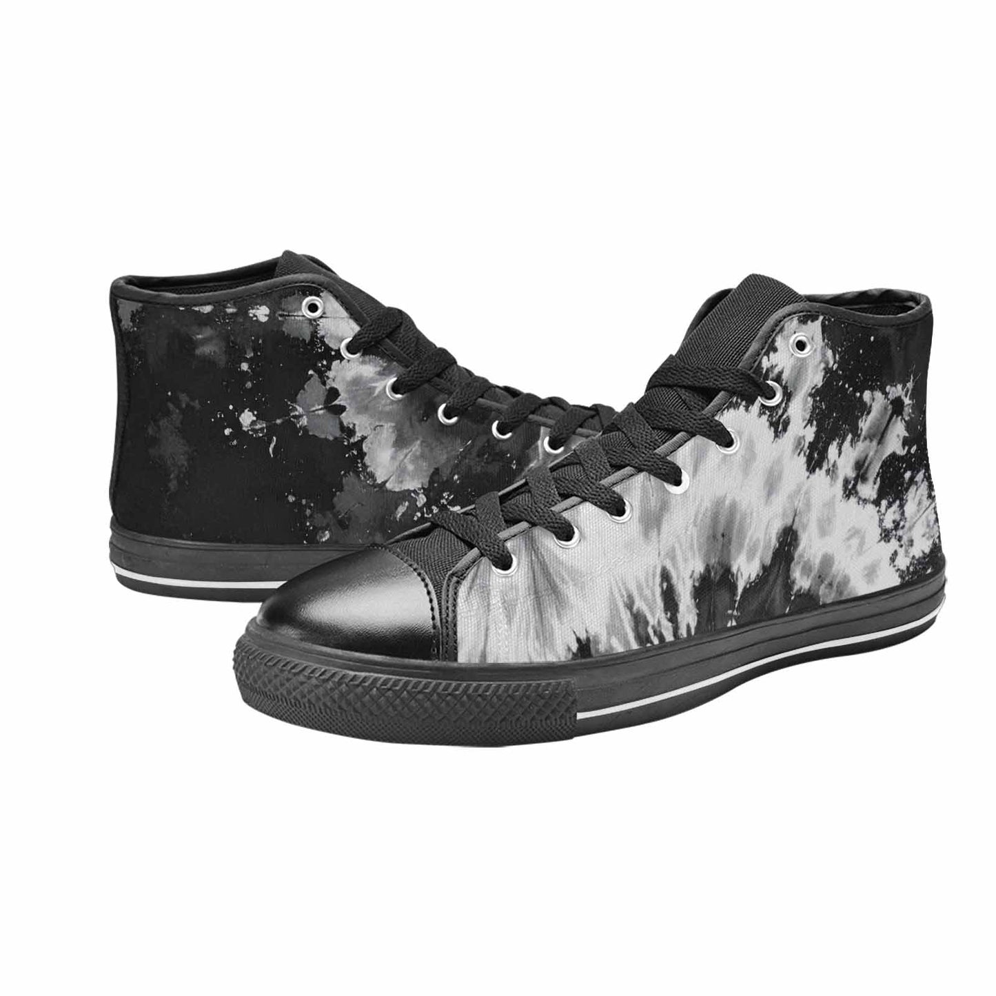 WOMEN'S Tie Dye Acid Wash Black White High Top Canvas Cottagecore Custom Sneakers