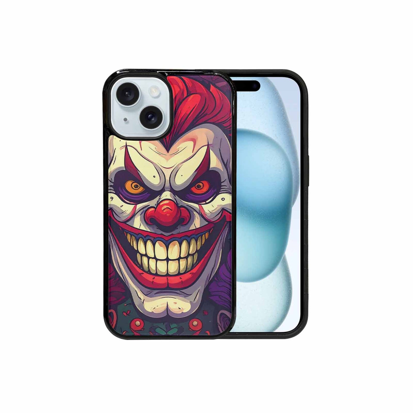 iPhone 15 Case — Evil Circus Heads Faces Overlapping Patterns, Custom Printed Phone Case