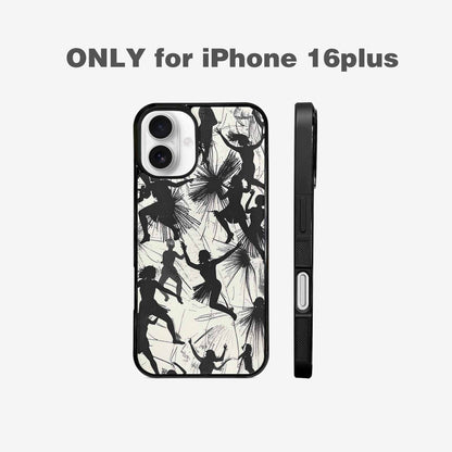 iPhone 16 Plus Case — Bold Dancing Figure Line Art Pattern, Custom Printed Phone Case