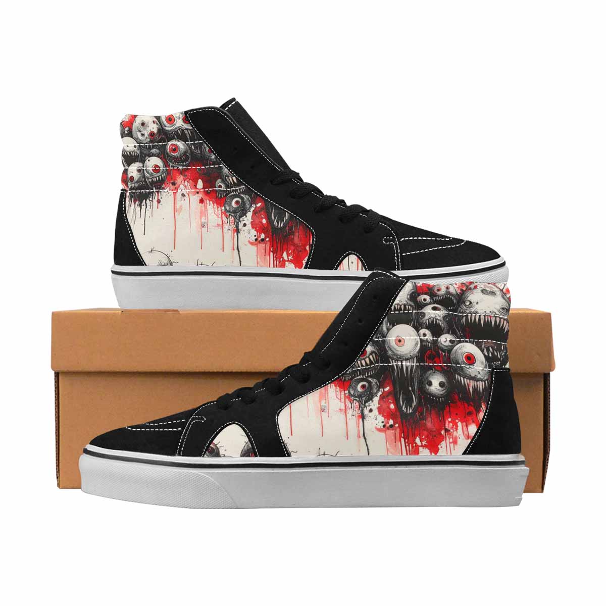 MEN'S Monsters Black & Red Ink High Top Canvas One Of A Kind Melting Art Customized Sneakers