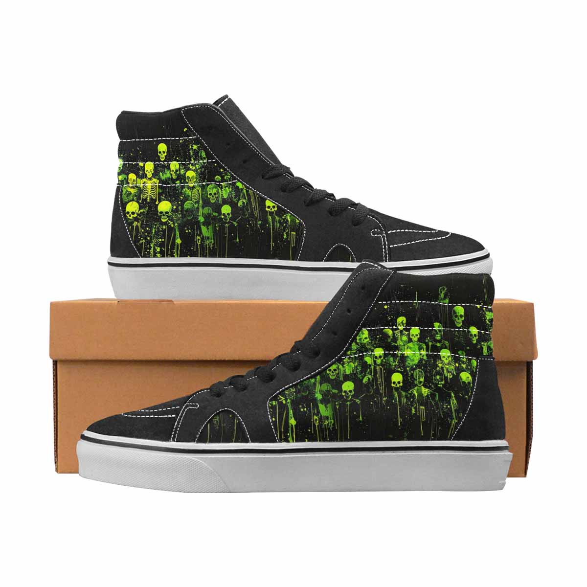 WOMEN'S Skulls Neon Green Glow High Top Canvas Graphic Print Wallpaper Art Custom Art Shoes