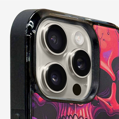 iPhone 16 Pro Case — Red Purple Skeletons Neon Drip Melting, Custom Printed Phone Case