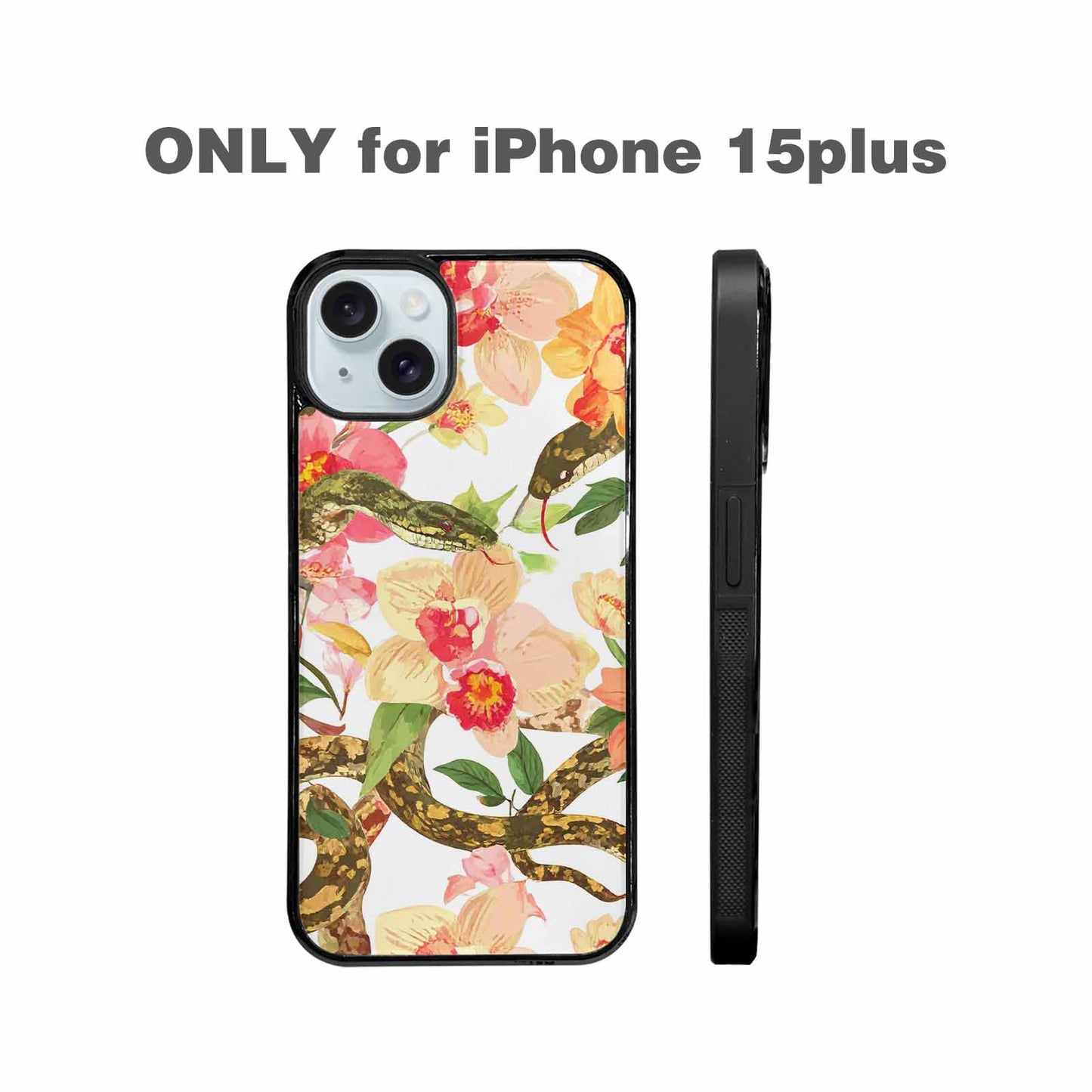 iPhone 15 Plus Case — Floral Snake Print, Custom Designed Case Cover