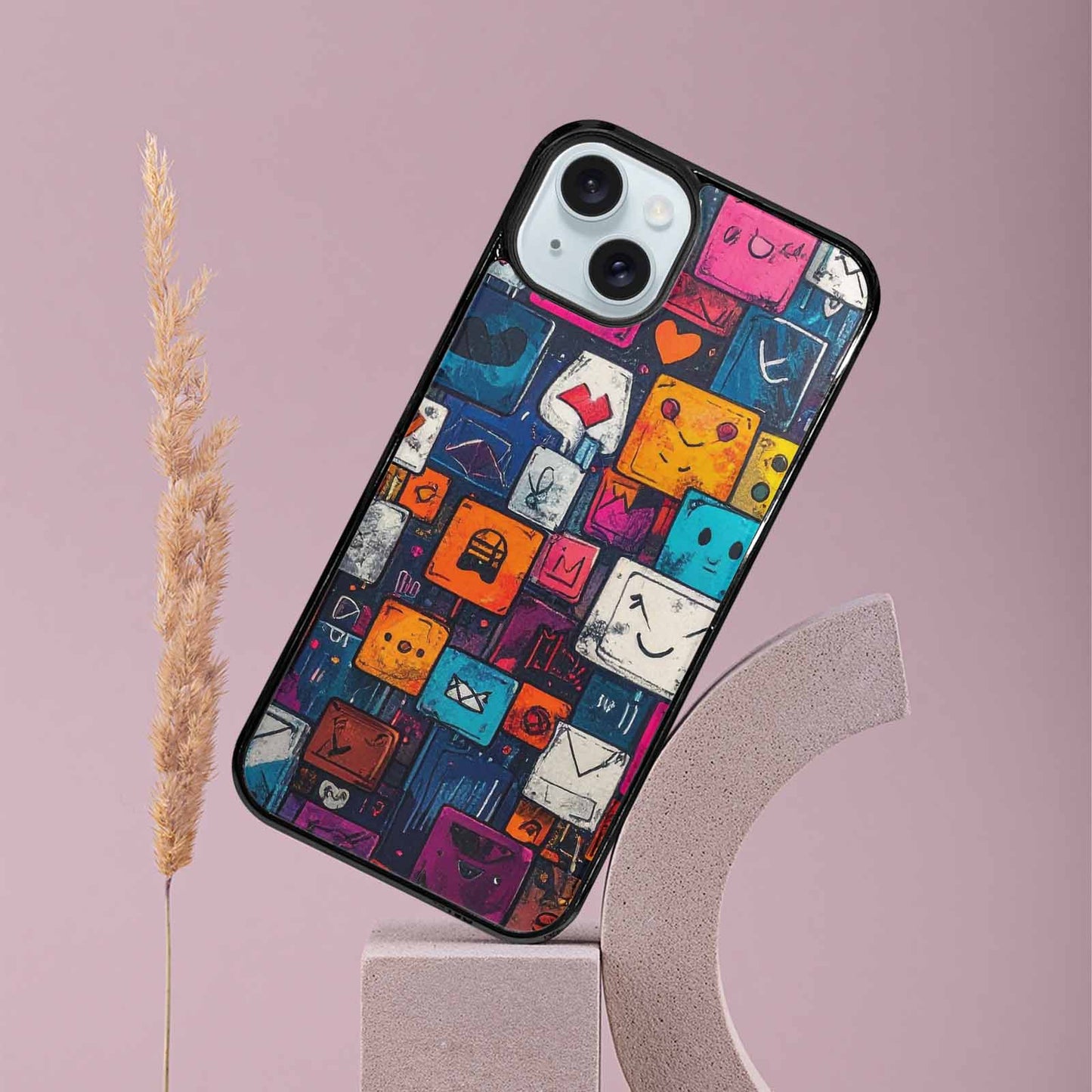 iPhone 15 Plus Case — Hand Drawn Icon Doodle Pattern Hundreds, Custom Art Phone Cover