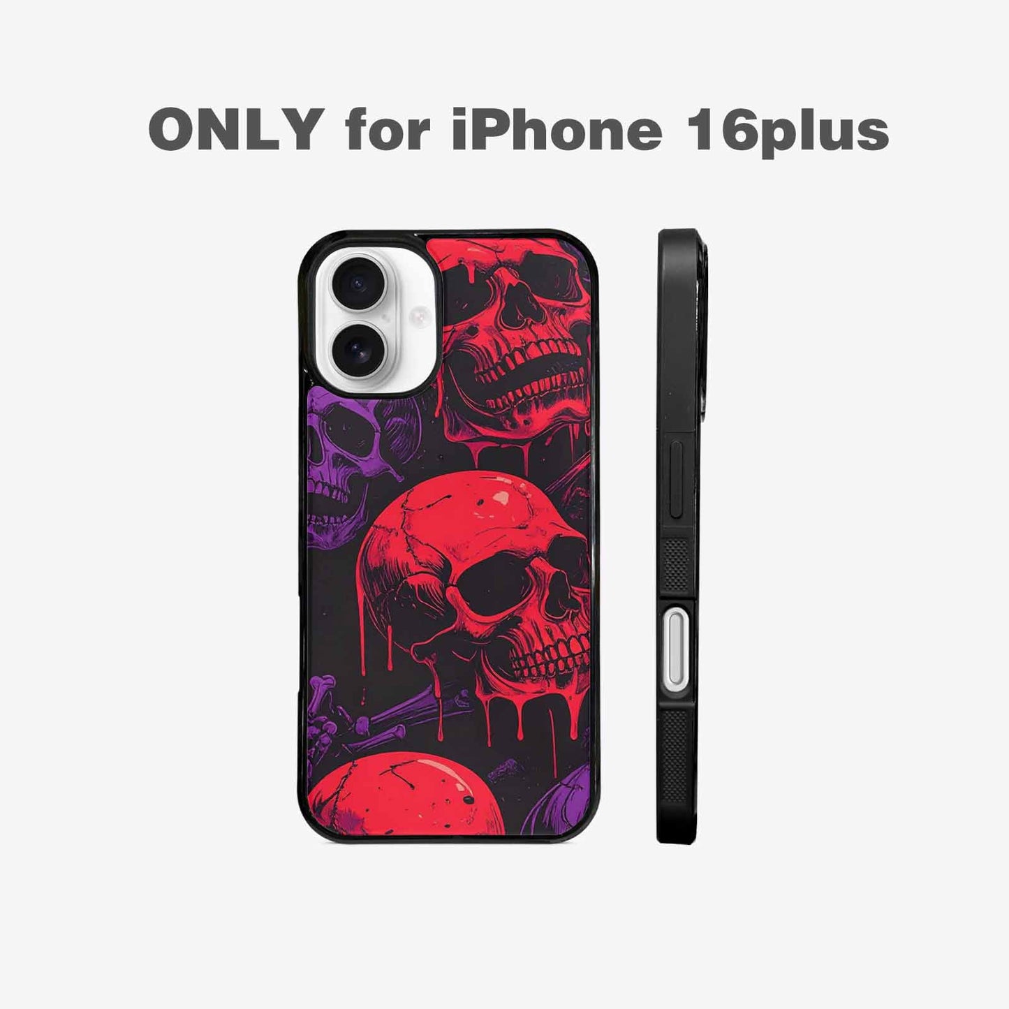iPhone 16 Plus Case — Red Purple Skeletons Neon Drip Melting, Personalized Phone Case