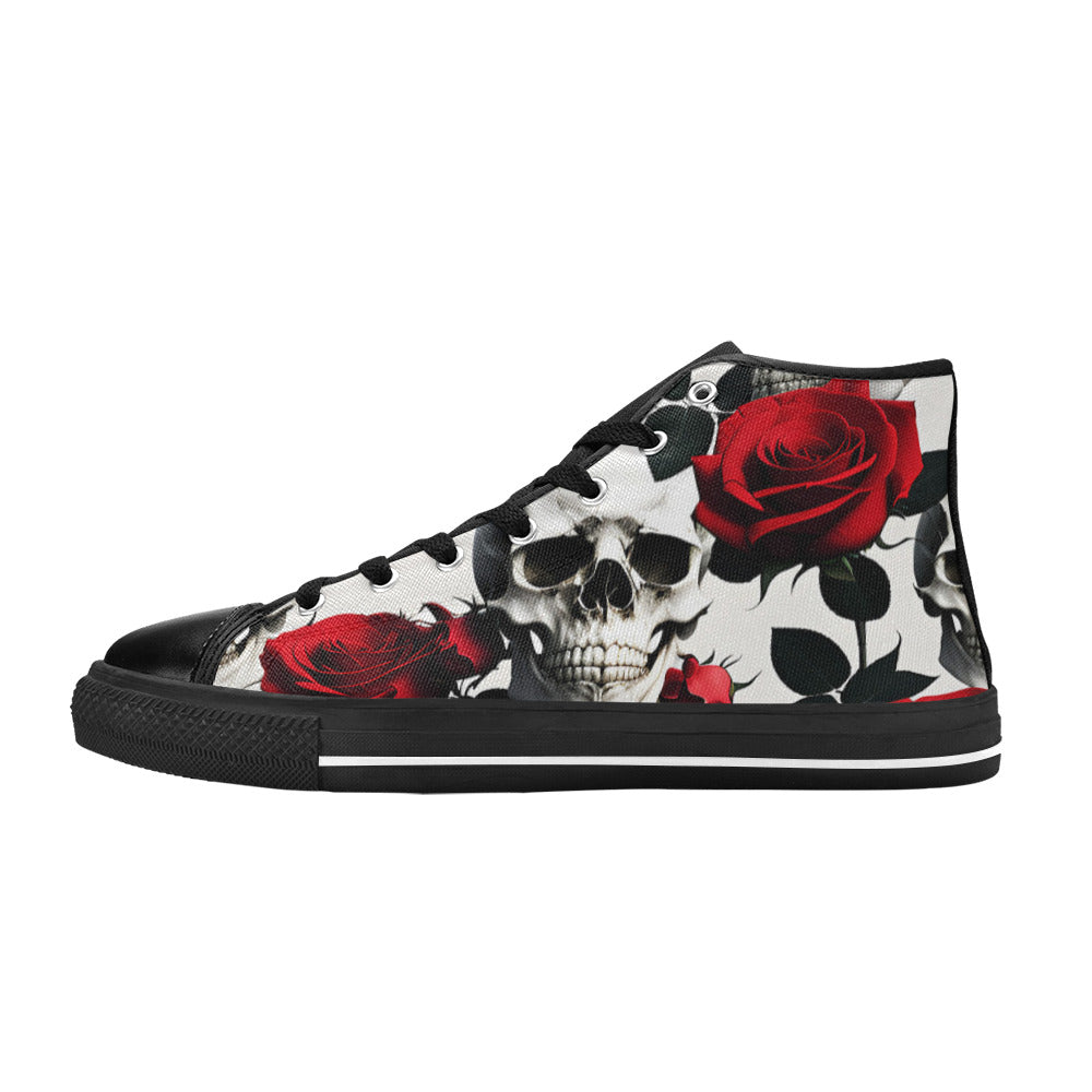 WOMEN'S Skulls Roses Deluxe 10 High Top Canvas Cottagecore Shoes