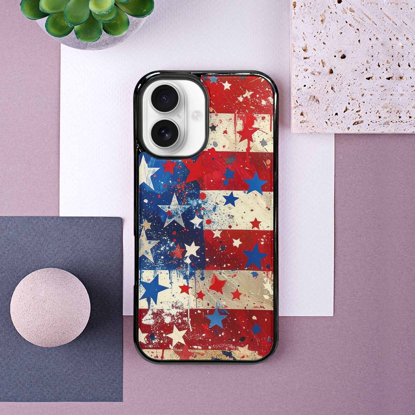 iPhone 16 Case — Patriotic Stars And Stripes American Stars, Custom Art Phone Cover