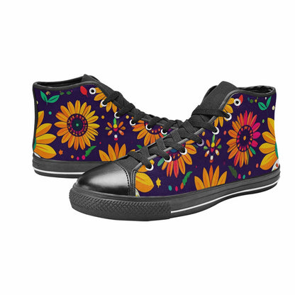 WOMEN'S Sunflowers And Skulls High Top Canvas Grunge Shoes
