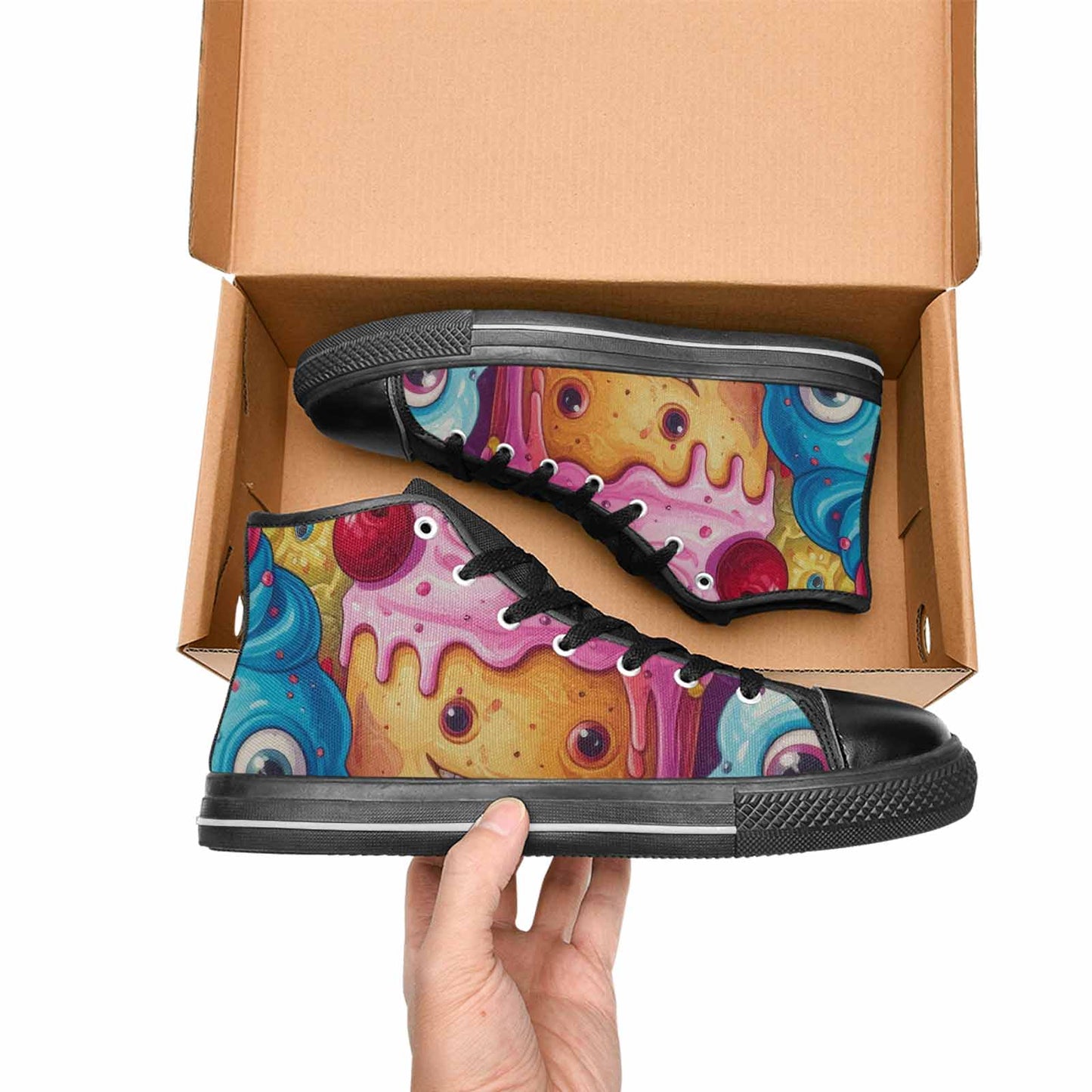 MEN'S Melting Icecream Monster Cherry High Top Canvas Aesthetic Custom Sneakers