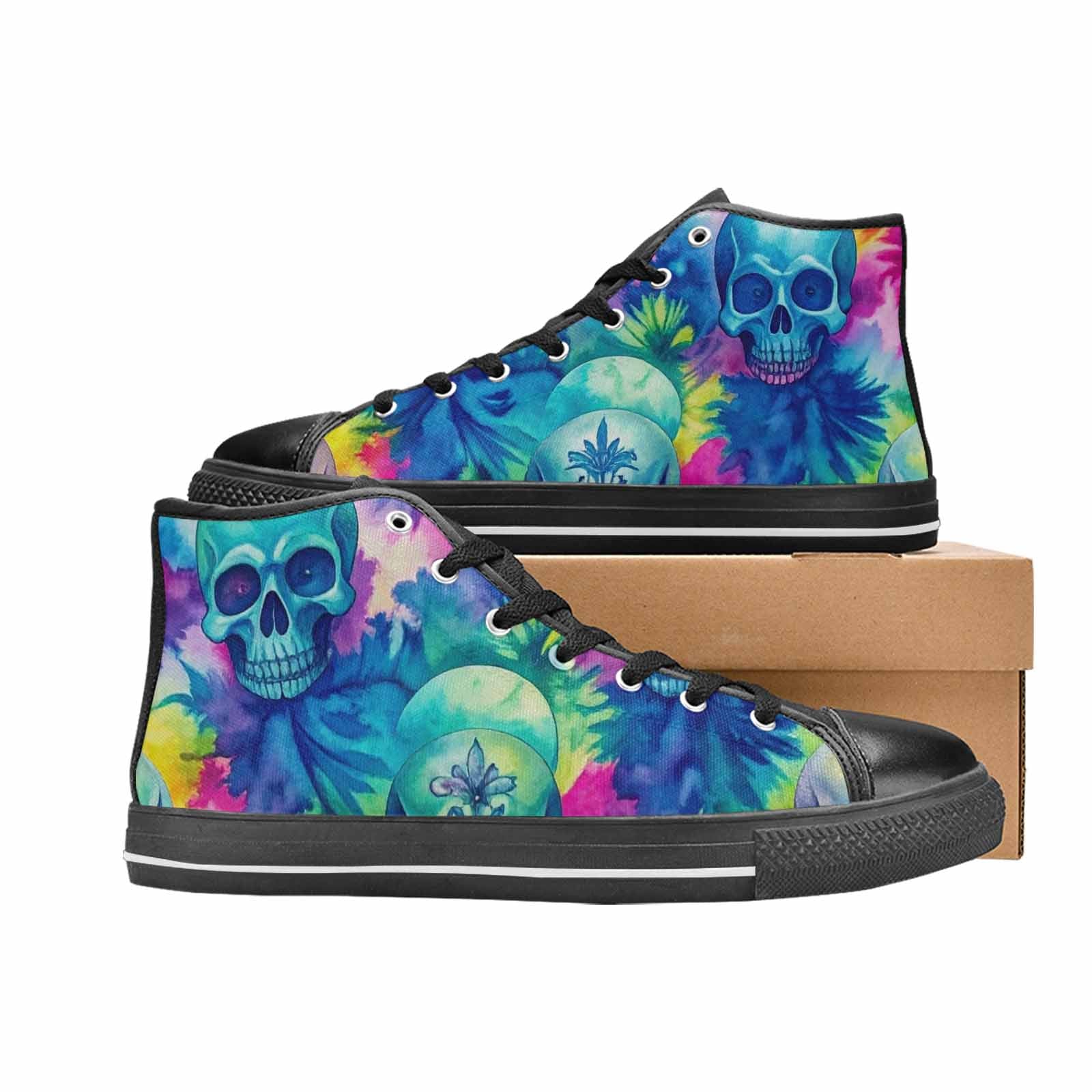 WOMEN'S Tie Dye Skulls Print High Top Canvas Cottagecore Sneakers