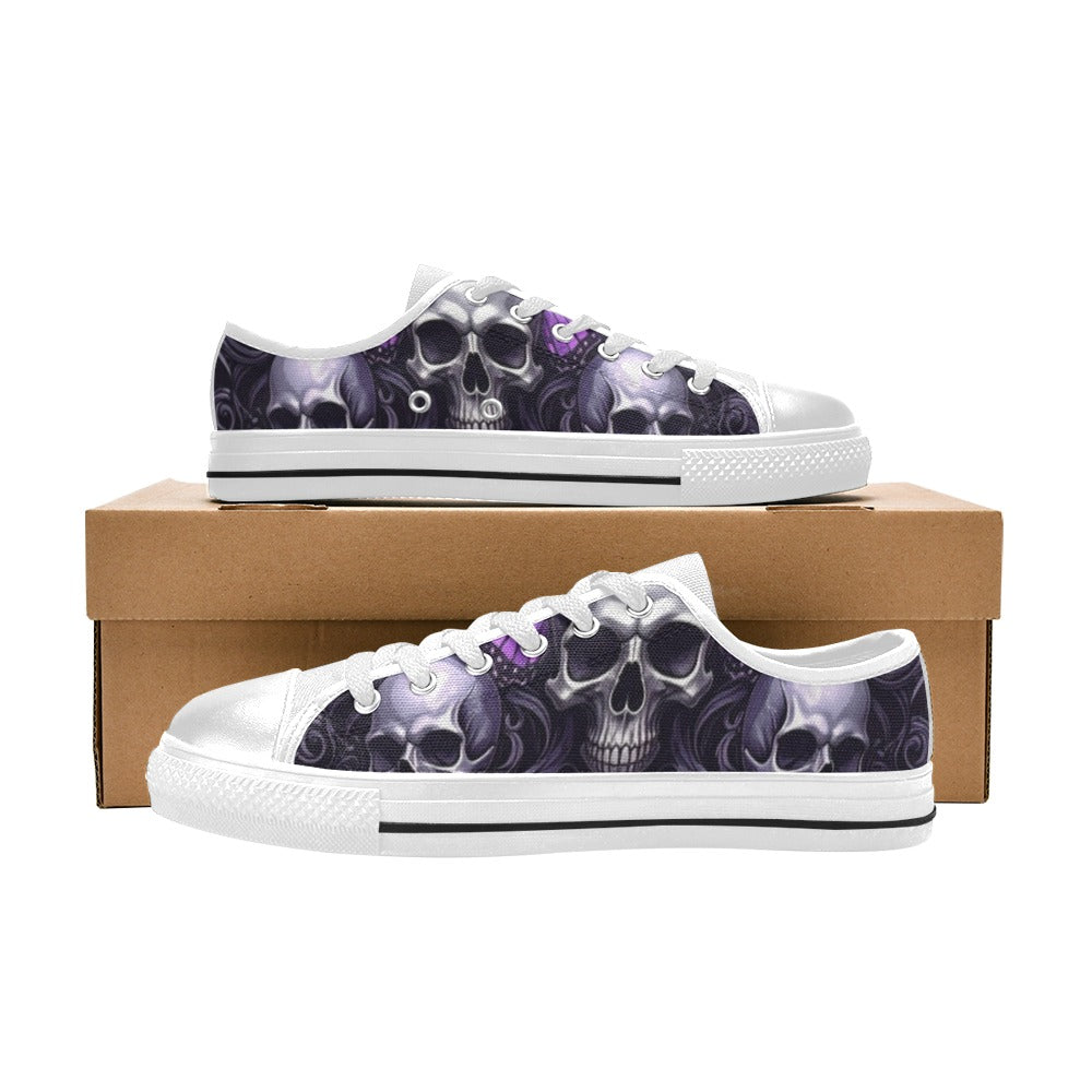 WOMEN'S Skull Butterfly Purple Iridescent Low Top Canvas Dreamcore Custom Shoes