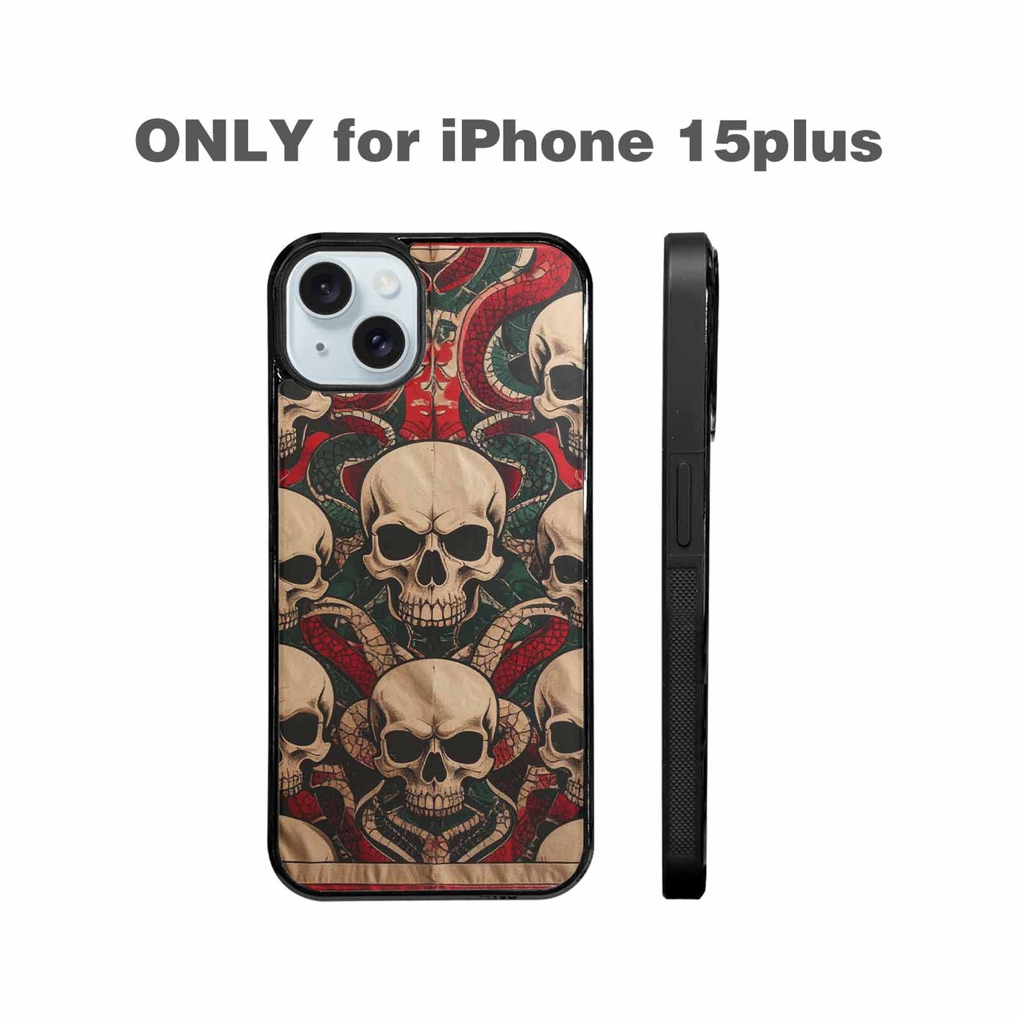 iPhone 15 Plus Case — Traditional Tattoo Style Skulls Entwined With, Custom Art Phone Cover