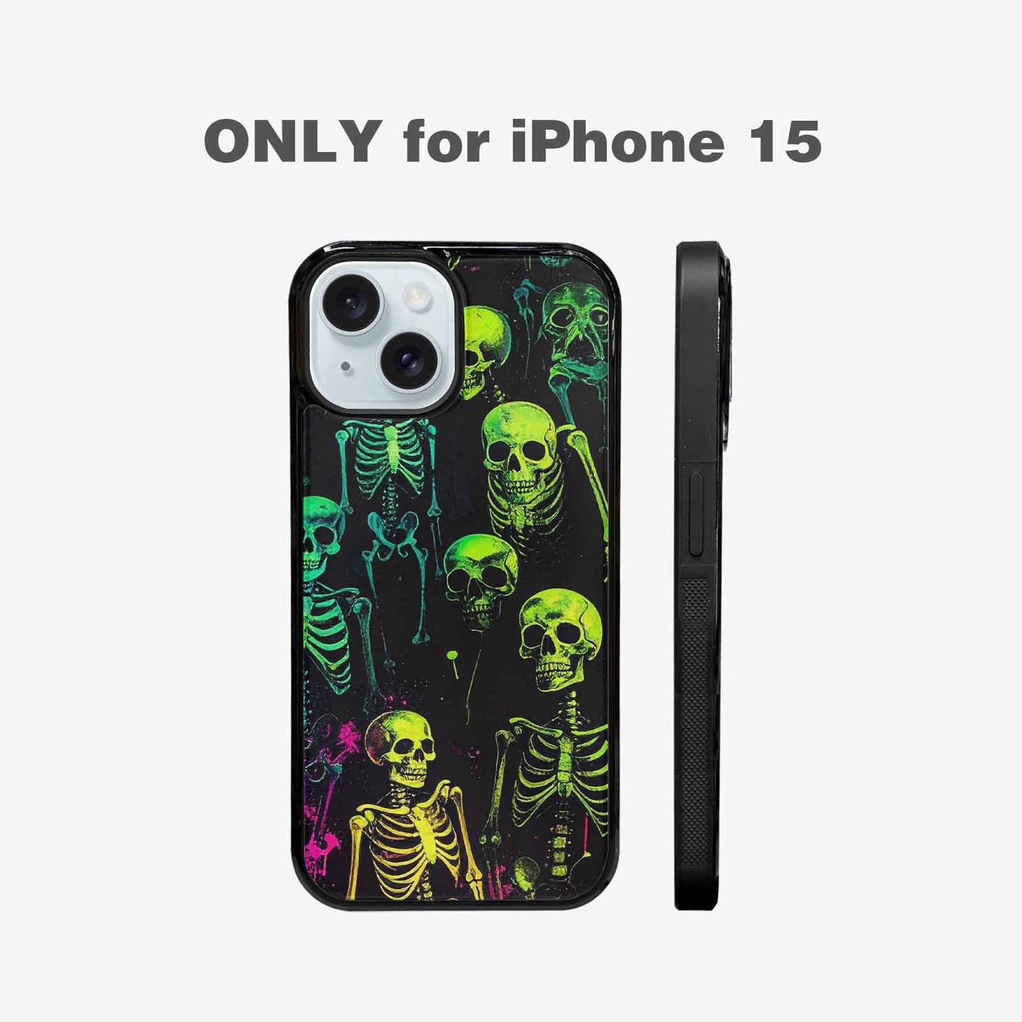 iPhone 15 Case — Skeletons Neon Green Glowskele, Custom Art Phone Cover