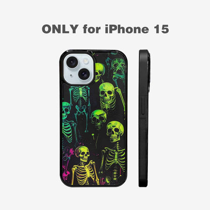 iPhone 15 Case — Skeletons Neon Green Glowskele, Custom Art Phone Cover