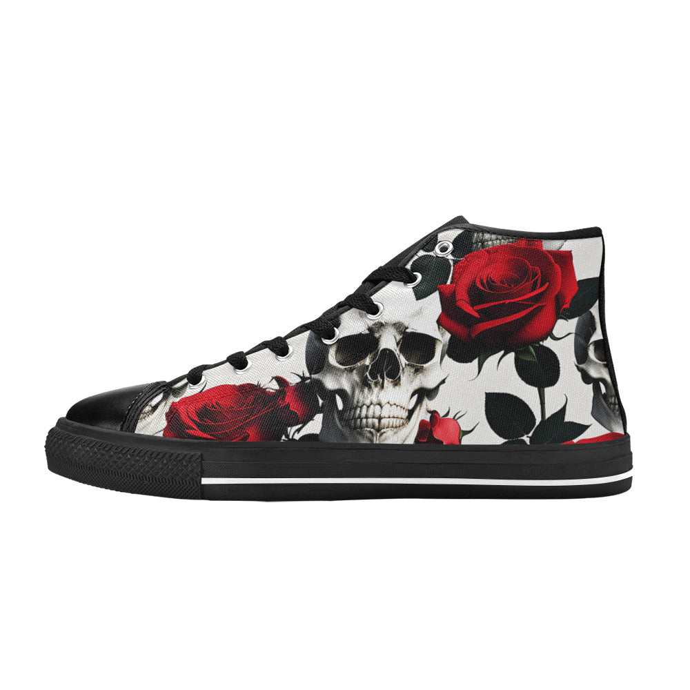 MEN'S Skulls Roses Deluxe 10 High Top Canvas Wallpaper Art Custom Shoes